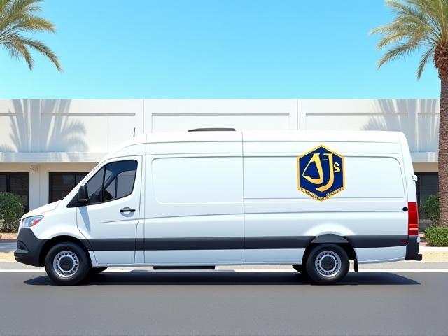 Modern Sprinter delivery van with AJ's Veteran Movers branding on a clean Tolleson street