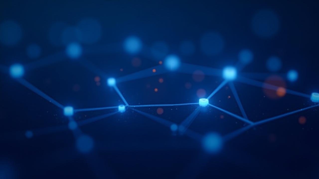 Abstract visualization of a global logistics network with glowing nodes and transit lines