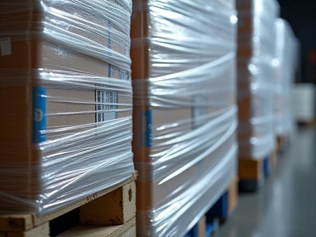 Neatly wrapped and labeled shipping pallets